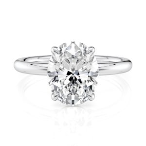 18K White Gold Floating Oval Basket Solitaire Engagement Ring