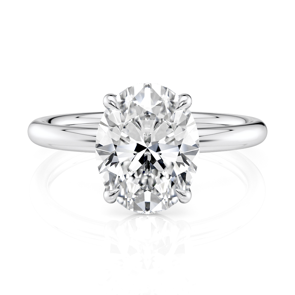 Platinum Floating Oval Basket Solitaire Engagement Ring
