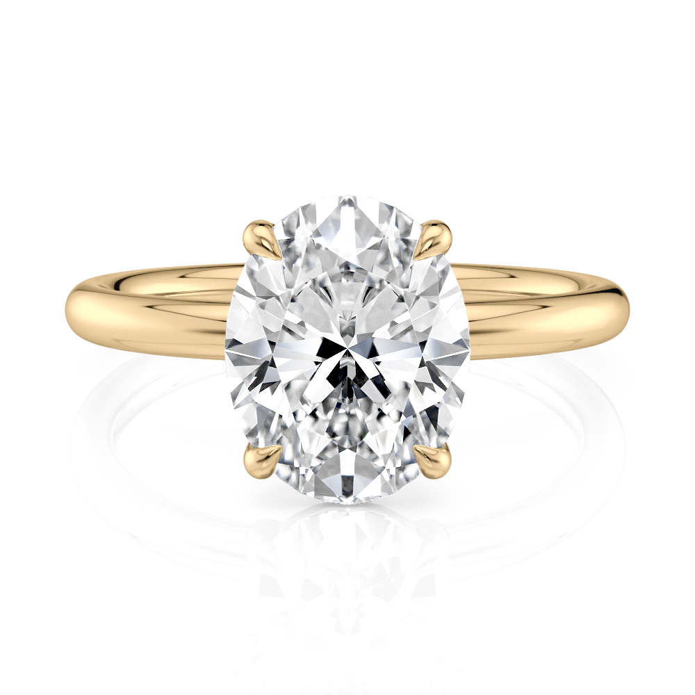 18K Yellow Gold Floating Oval Basket Solitaire Engagement Ring