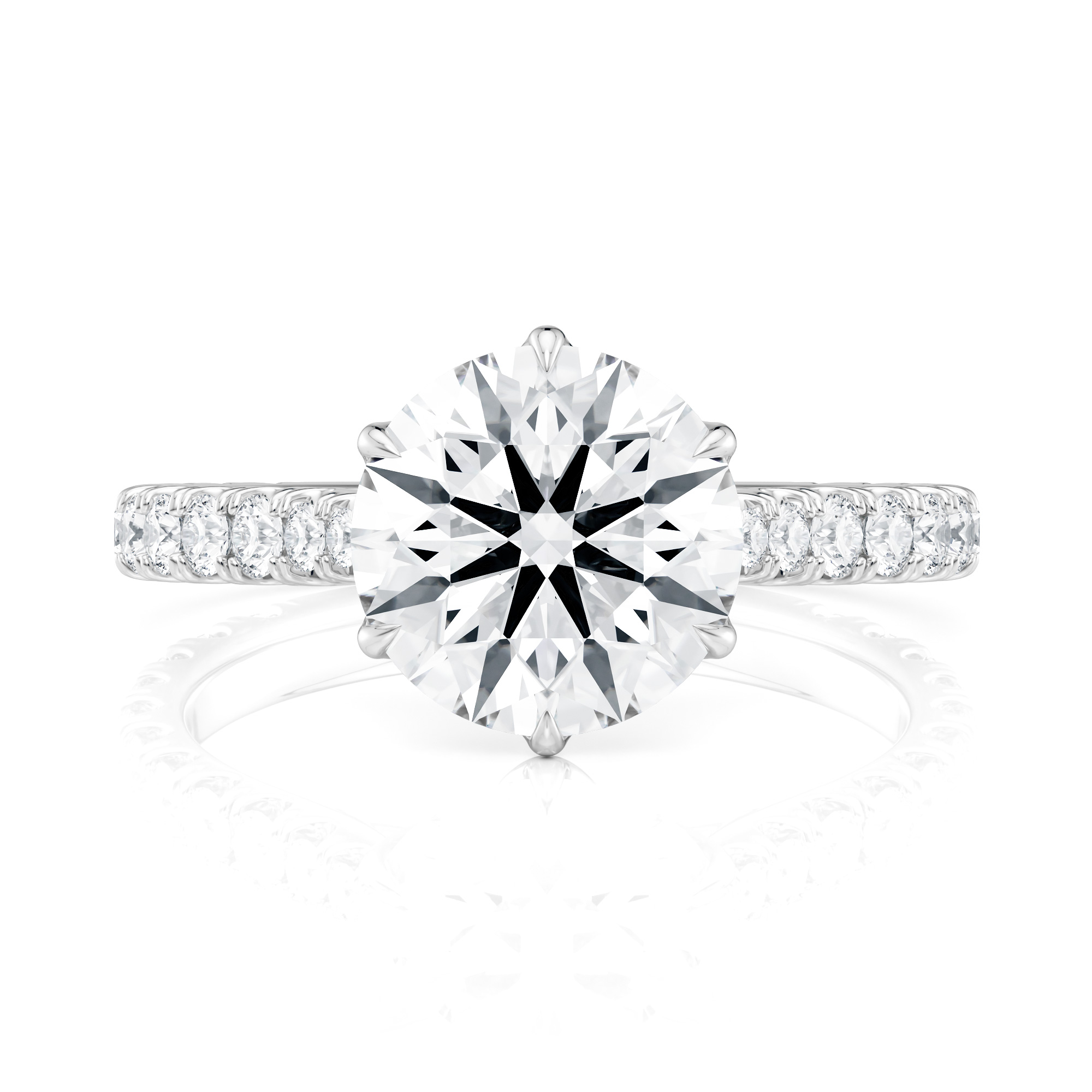 Platinum 6 Tulip Cathedral Pave Engagement ring With Surprise Diamonds