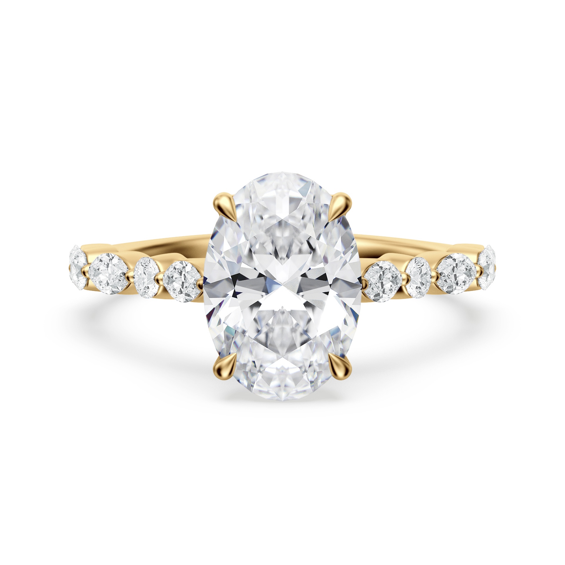 18K Yellow Gold Cathedral With Alternating Marquise & Round Diamonds Engagement Ring