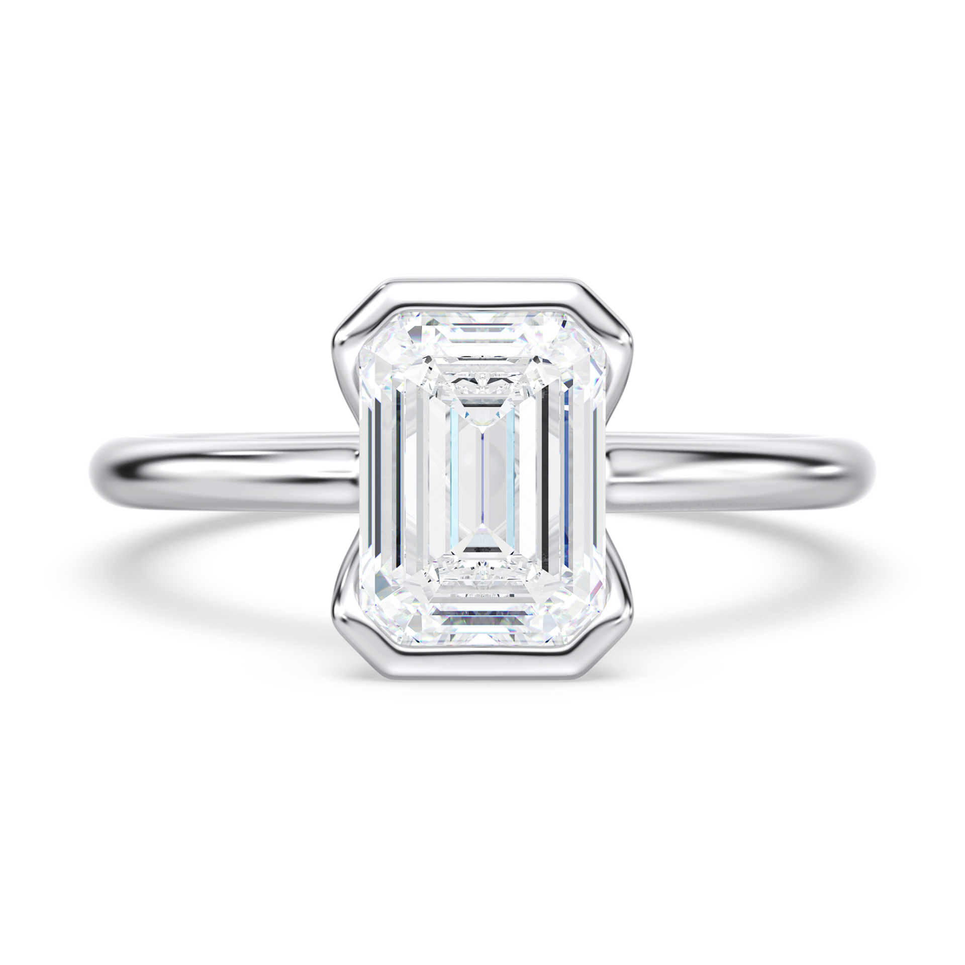 Platinum Half Bezel Emerald Solitaire Engagement Ring
