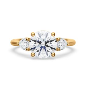 18K Yellow Gold Tapered Three Stone With Pears Engagement Ring 18K Yellow Gold Tapered Three Stone With Pears Engagement Ring