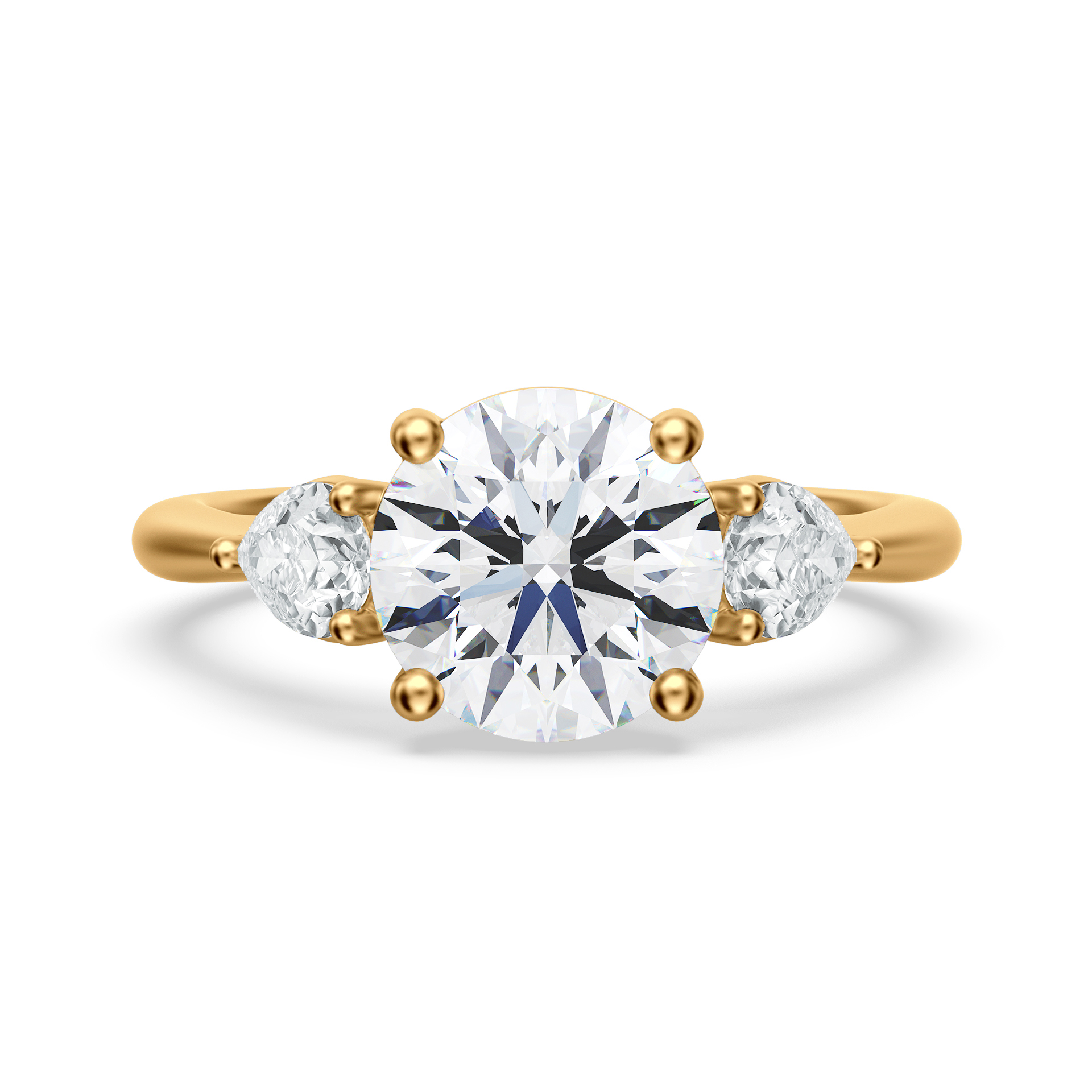 14K Yellow Gold Tapered Three Stone With Pears Engagement Ring