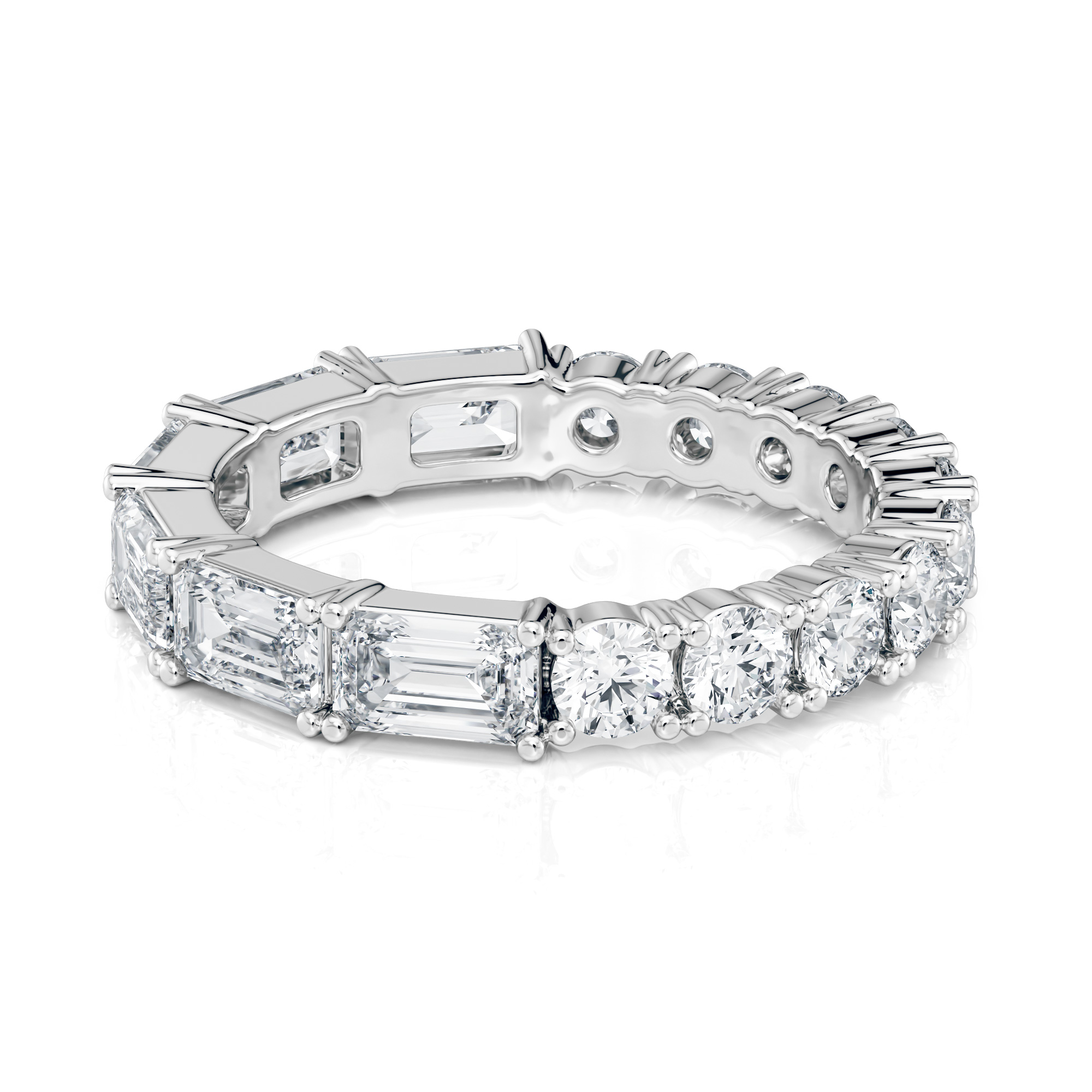 Platinum Emerald Cut and Round Eternity Diamond Band