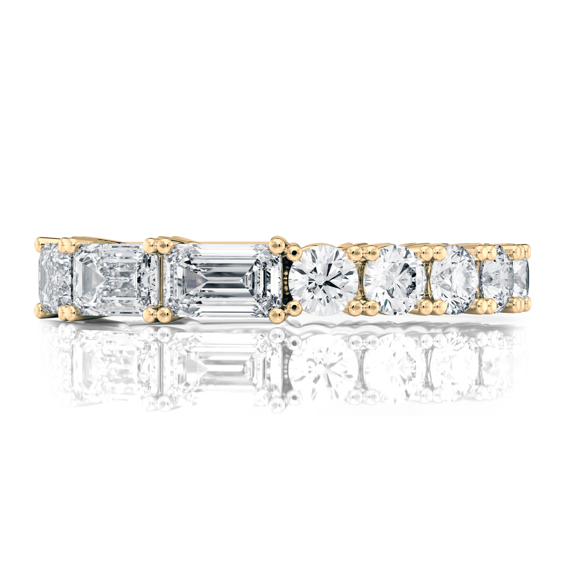14K Yellow Gold Emerald Cut and Round Eternity Diamond Band