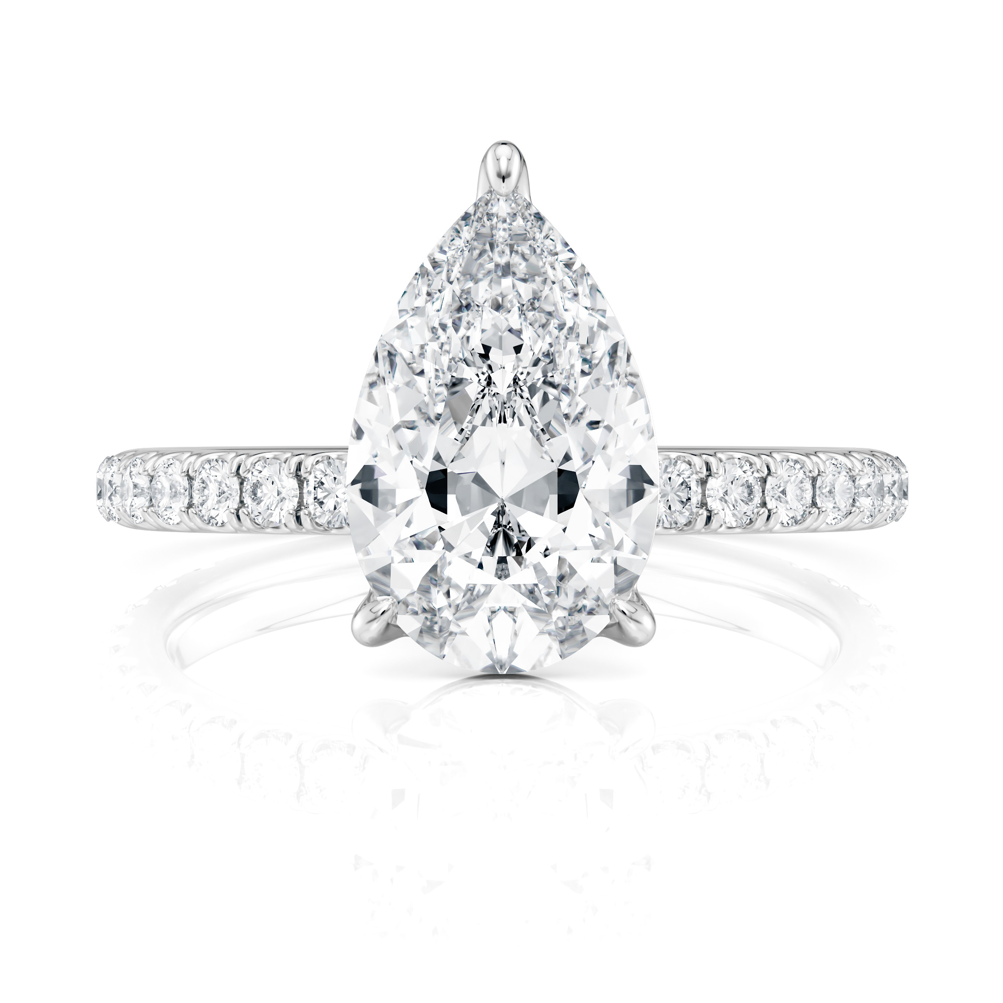 Platinum 3 Prong Pear Pave Engagement Ring