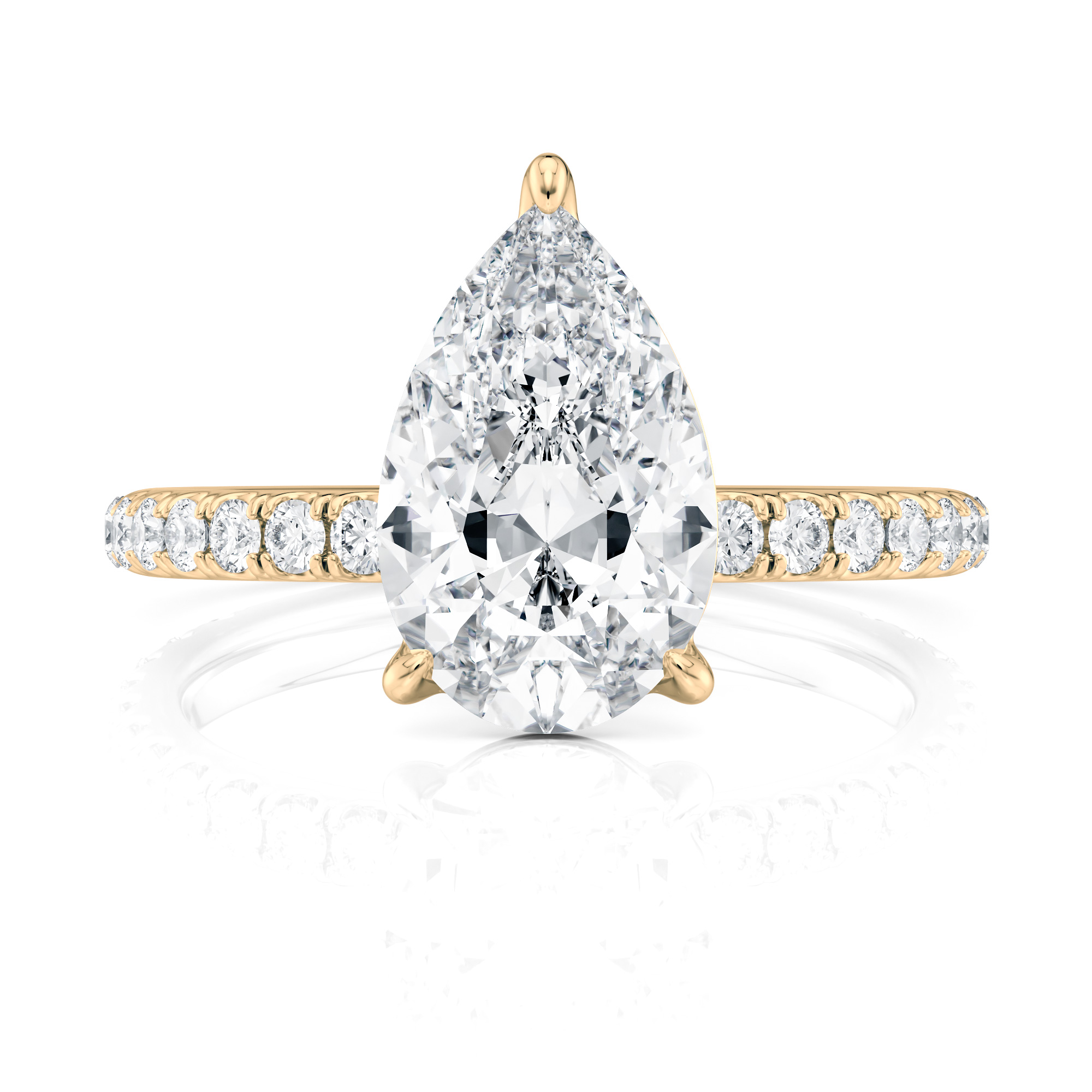 14K Yellow Gold 3 Prong Pear Pave Engagement Ring