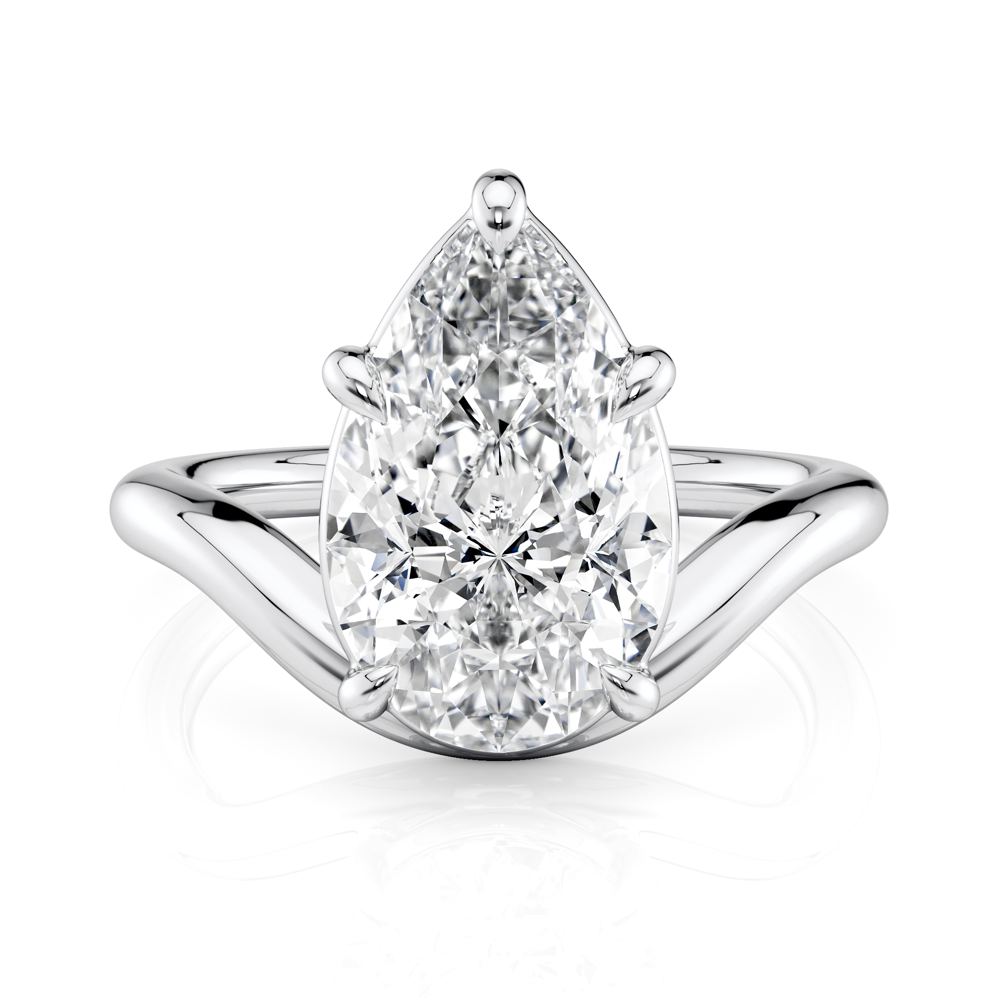 Platinum Curved Pear Solitaire Ring