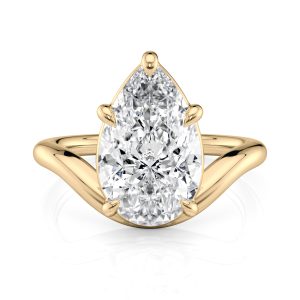 18K Yellow Gold Curved Pear Solitaire Ring