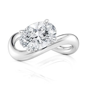 18K White Gold Oval Flow Bypass Ring
