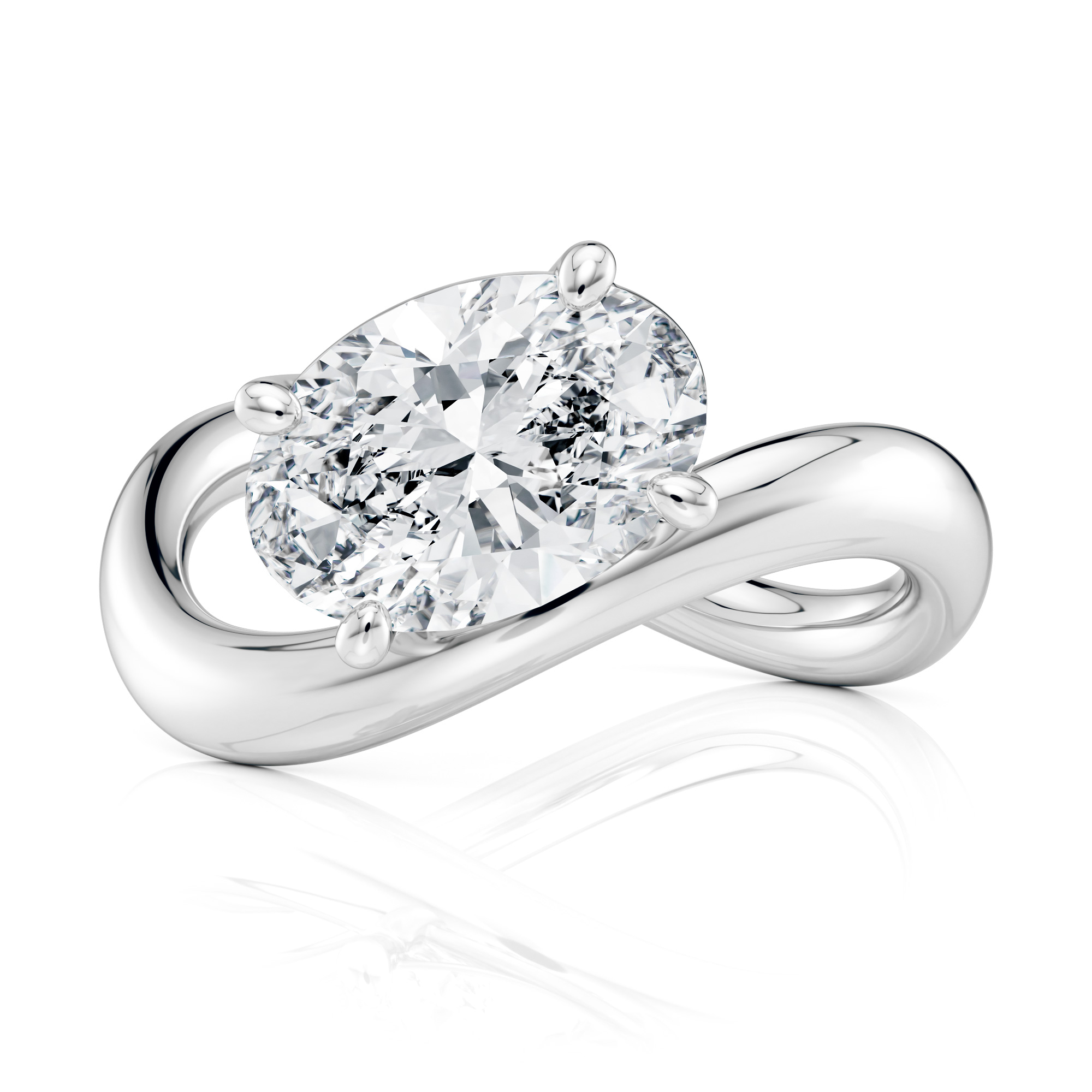 14K White Gold Oval Flow Bypass Ring