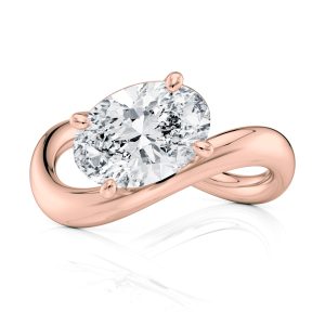 14K Rose Gold Oval Flow Bypass Ring