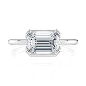 14K White Gold E.W. Half Bezel Emerald Solitaire Engagement Ring 14K White Gold E.W. Half Bezel Emerald Solitaire Engagement Ring