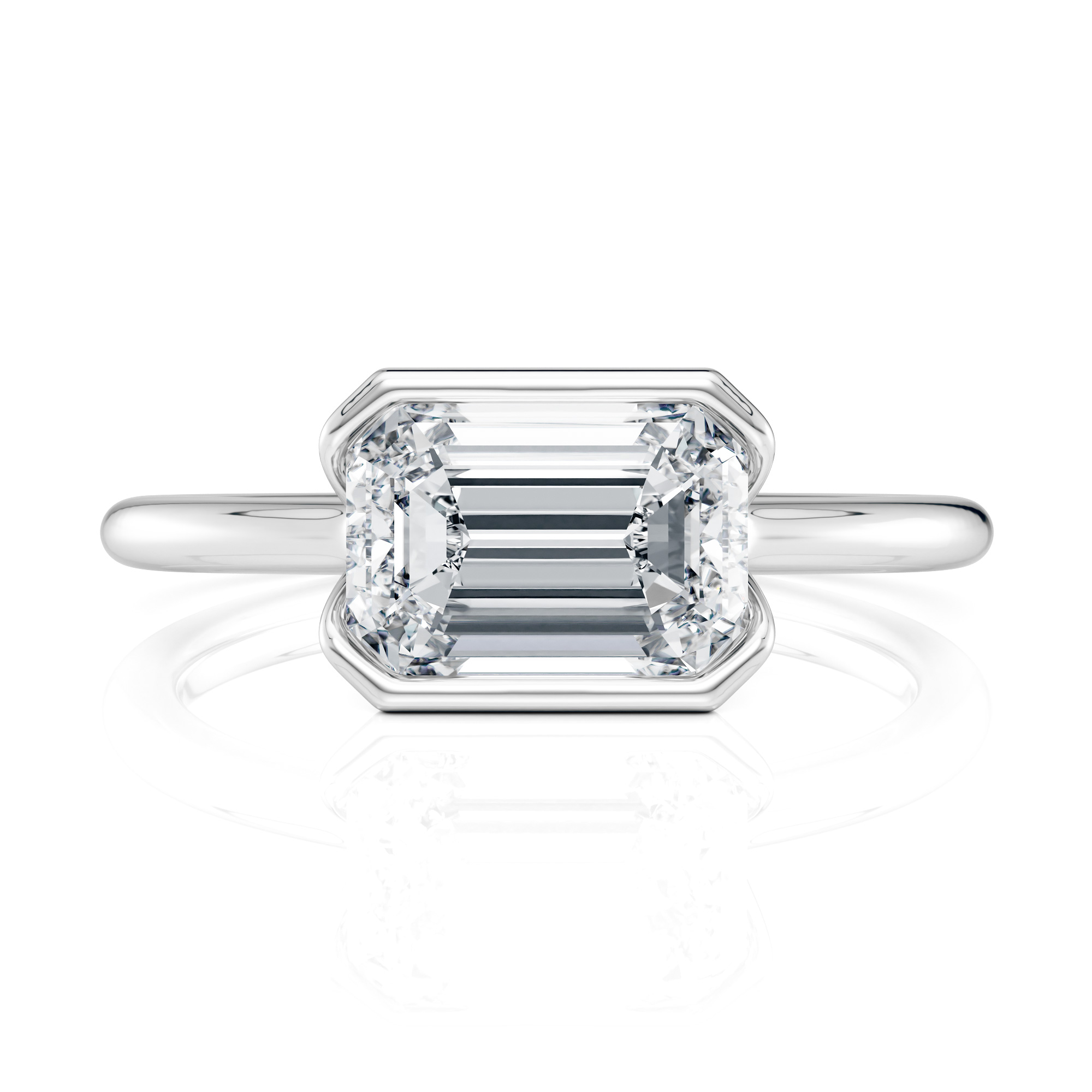 Platinum Gold E.W. Half Bezel Emerald Solitaire Engagement Ring