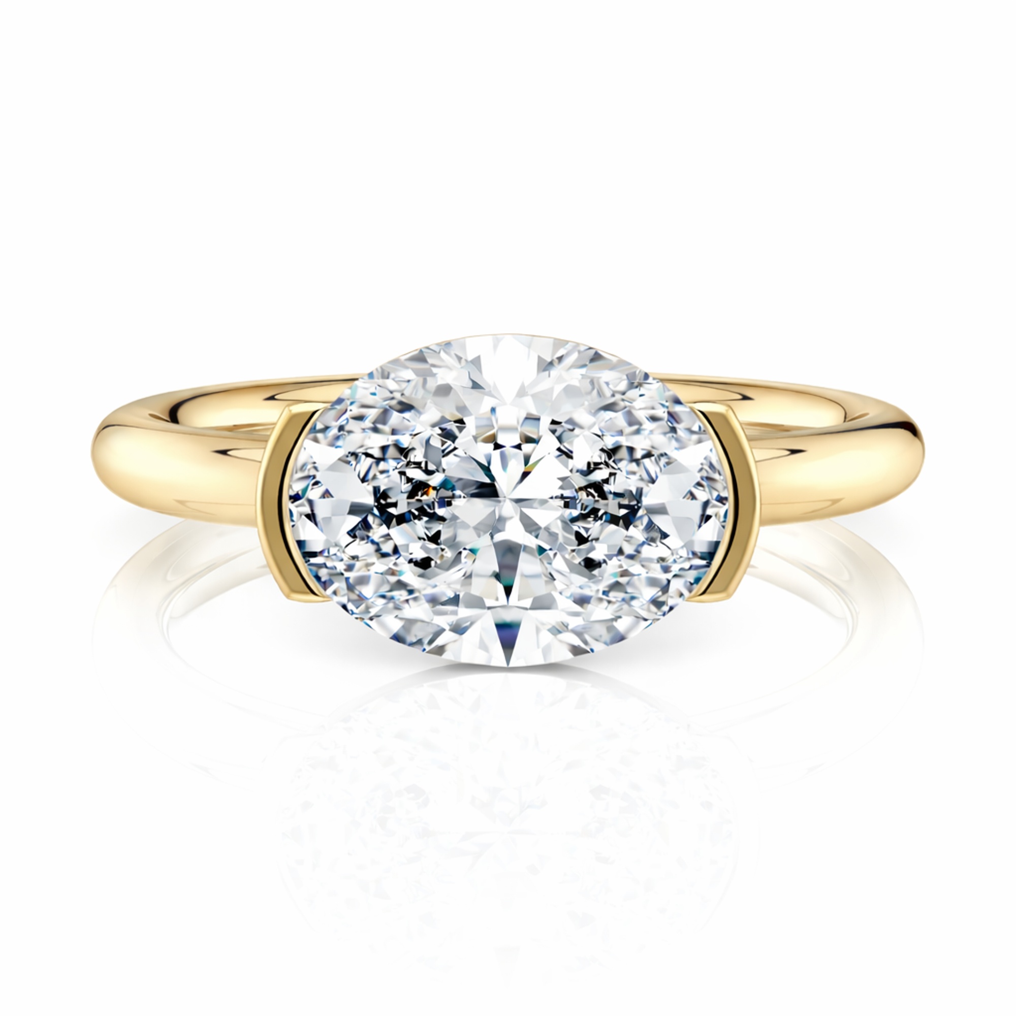 18K Yellow Gold East-West Half Bezel Solitaire Engagement Ring