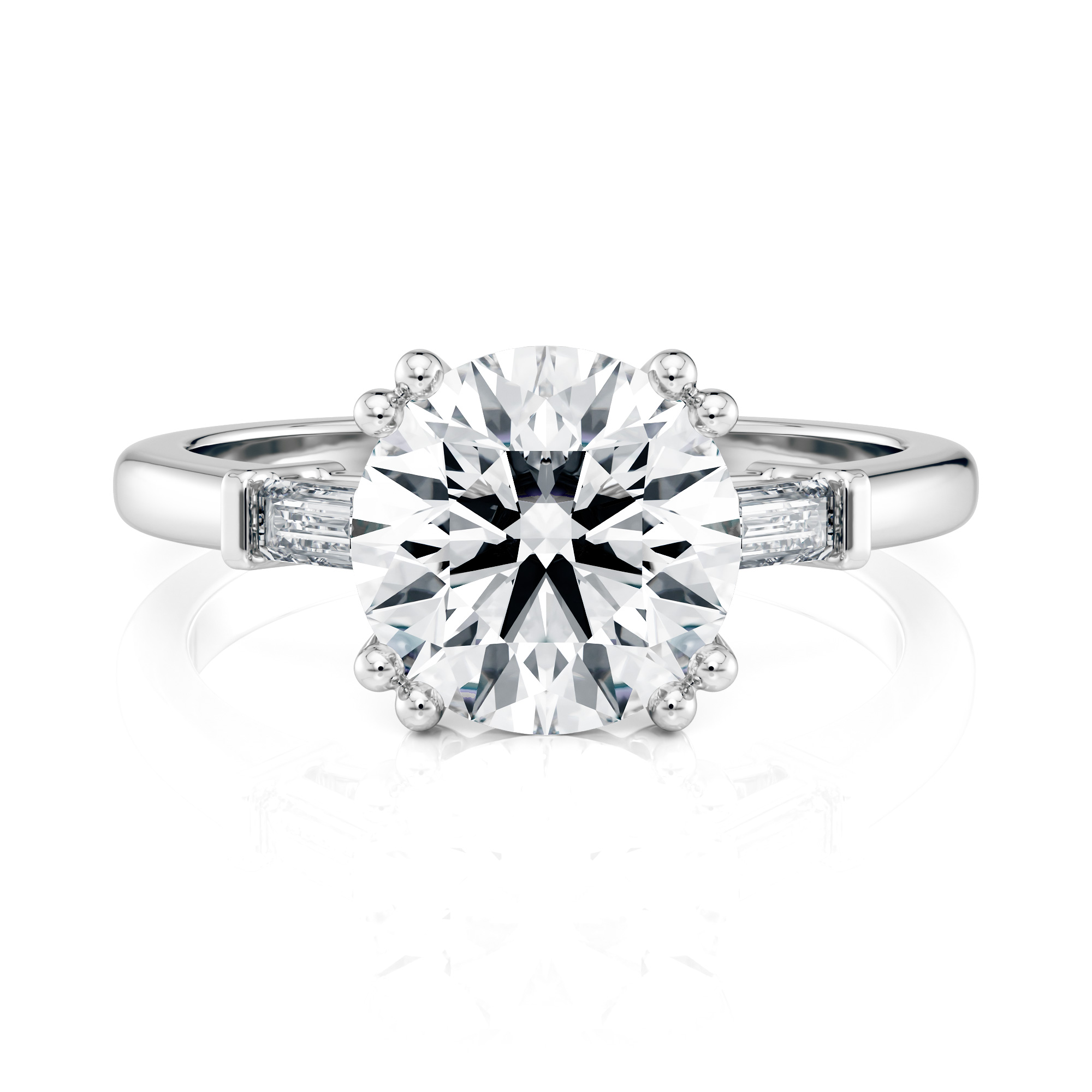 Platinum Cathedral Baguette Diamond Engagement Ring