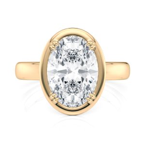 18K Yellow Gold Bold Hybrid Bezel Oval Engagement Ring With Double Claw Prongs