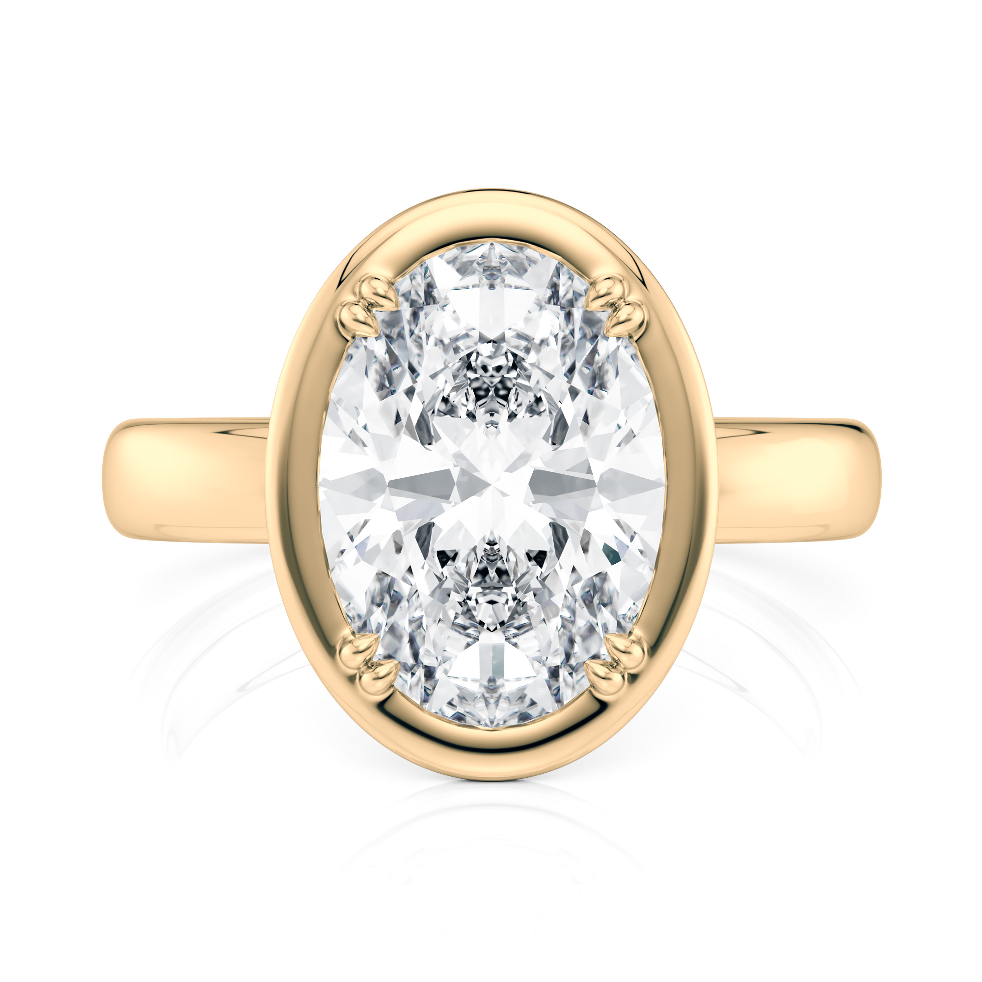 14K Yellow Gold Bold Hybrid Bezel Oval Engagement Ring With Double Claw Prongs
