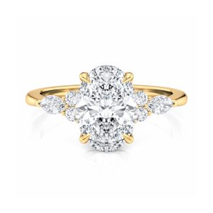 14K Yellow Gold Oval Engagement Ring With Marquise & Round Cluster